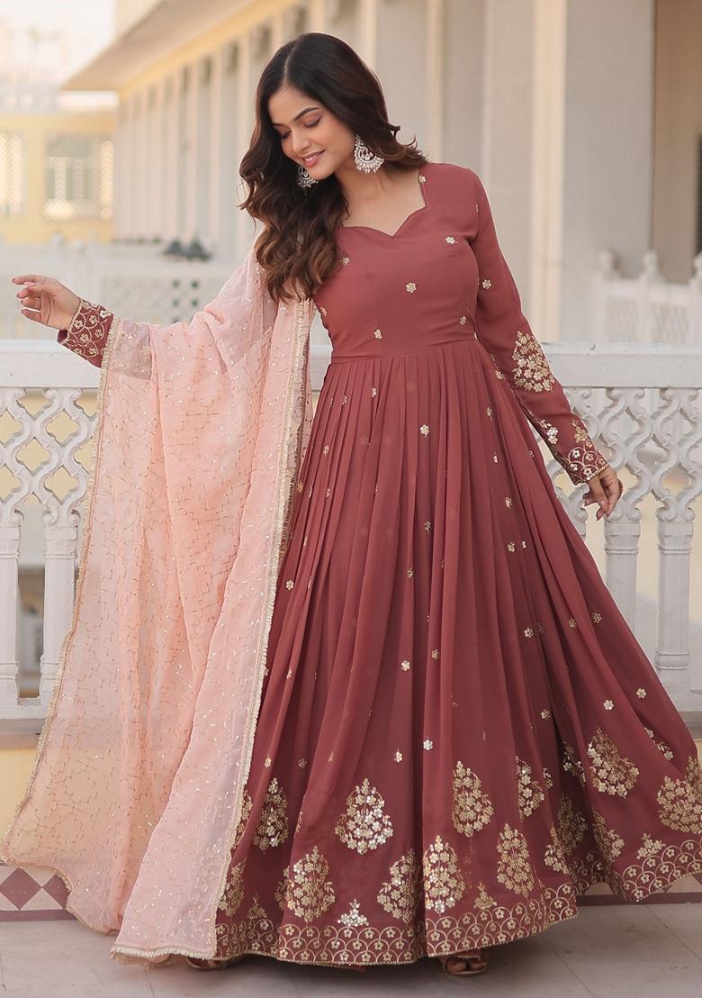 Red Sequin Embroidered Georgette Anarkali Set