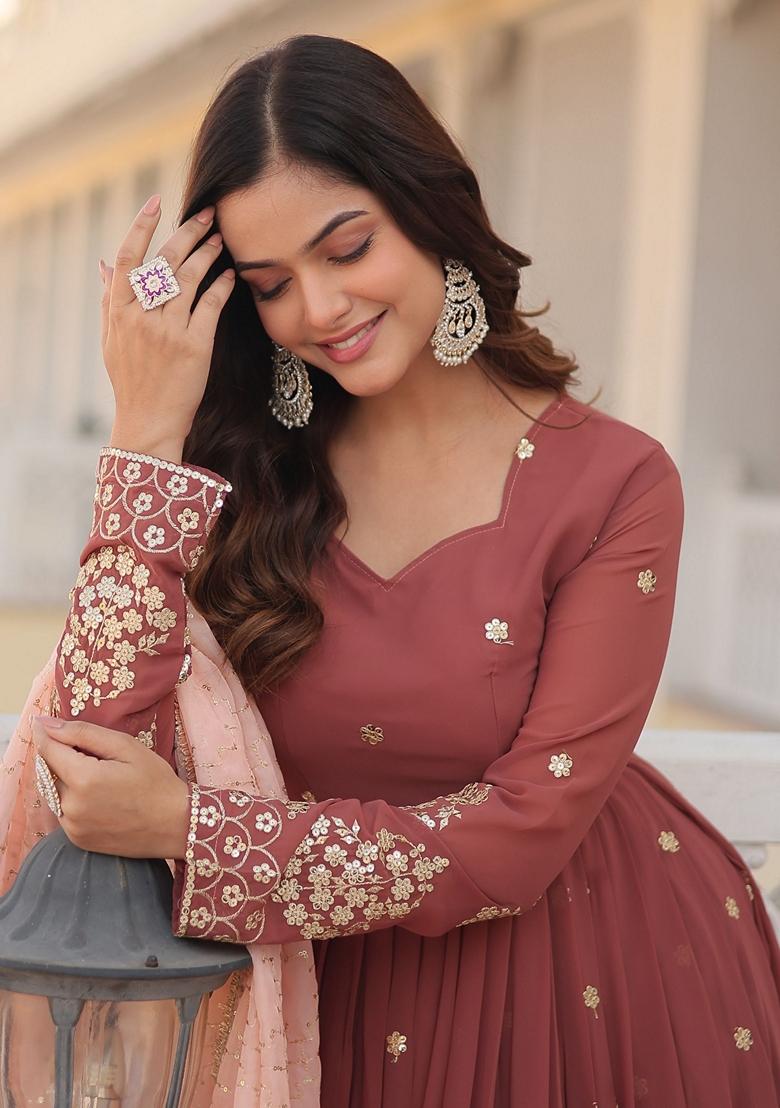 Red Sequin Embroidered Georgette Anarkali Set