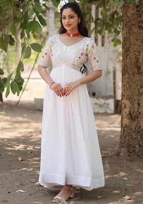 White Embroidered Georgette Anarkali Set