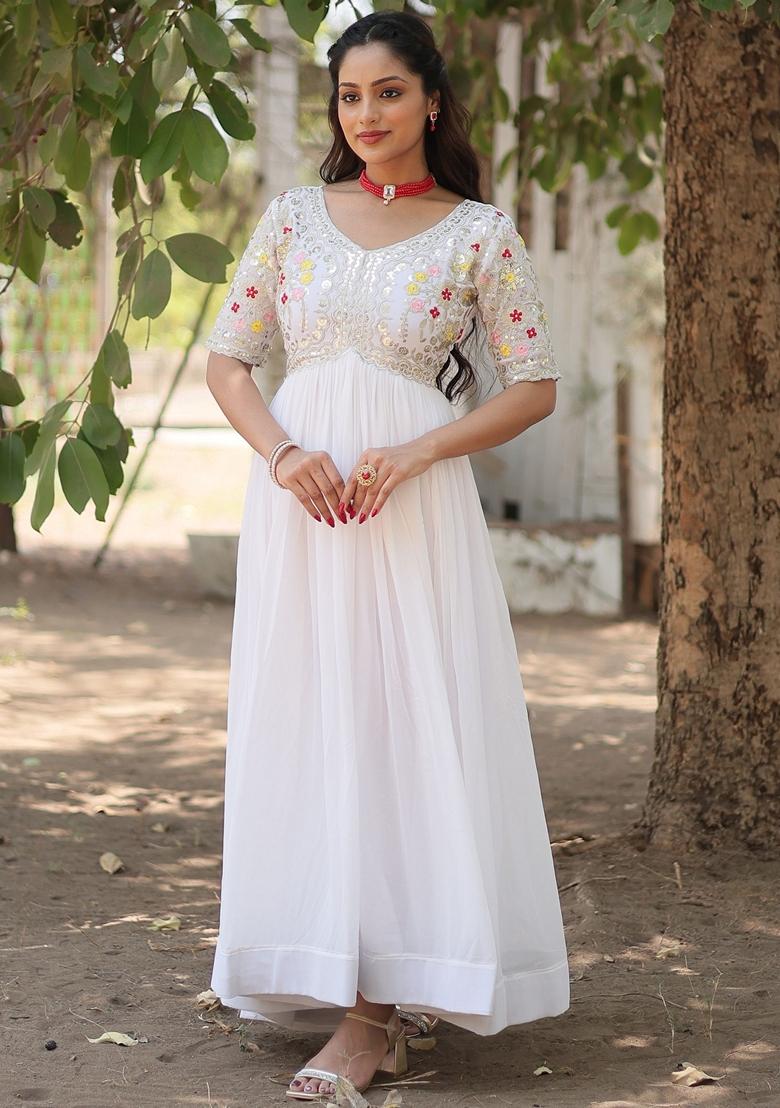 White Embroidered Georgette Anarkali Set