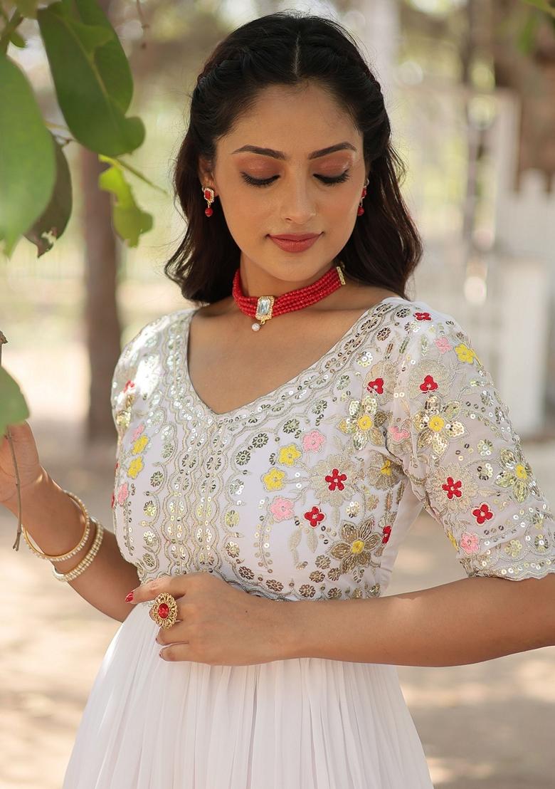 White Embroidered Georgette Anarkali Set
