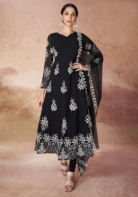 Black Embroidered Georgette Kurta Set