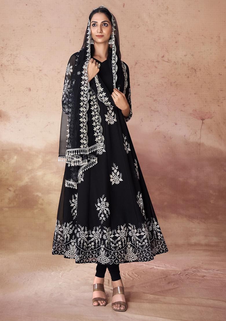 Black Embroidered Georgette Kurta Set