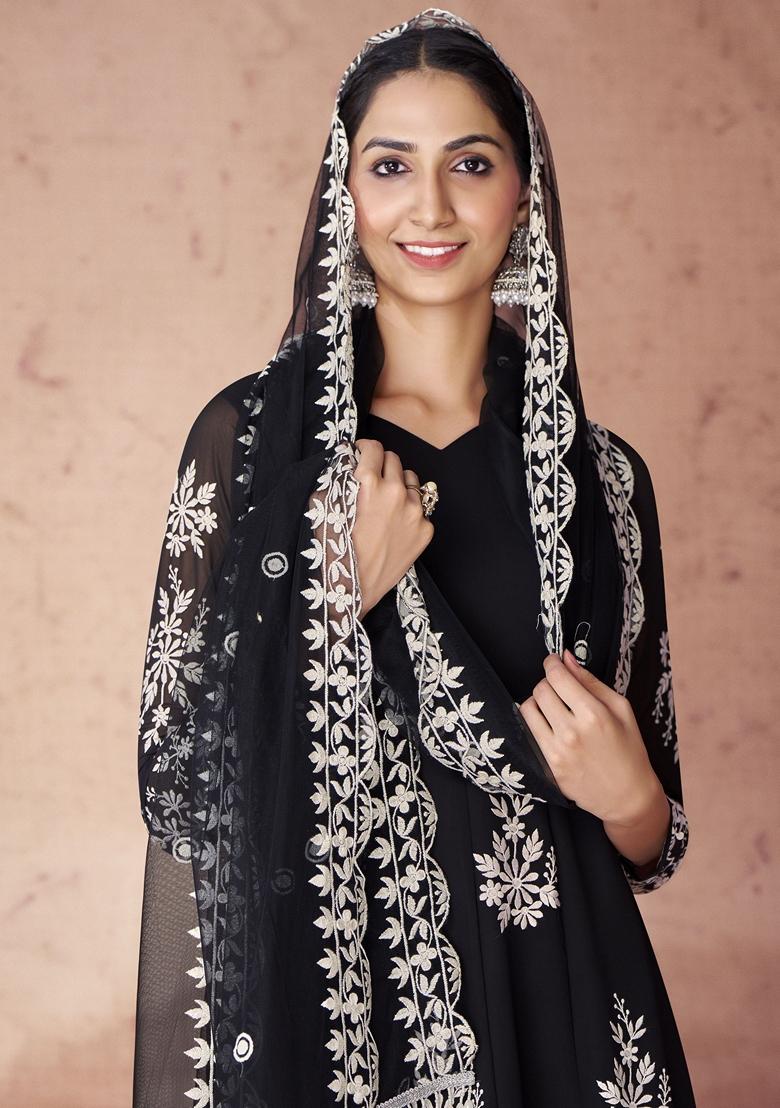 Black Embroidered Georgette Kurta Set