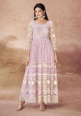 Pink Embroidered Net Anarkali Set