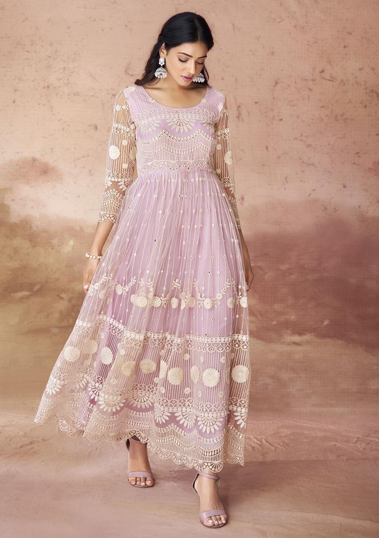 Pink Embroidered Net Anarkali Set