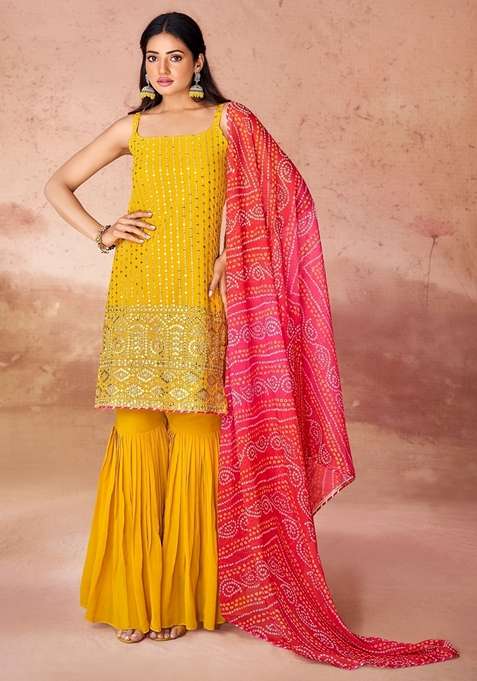Yellow Embroidered Georgette Kurta Set