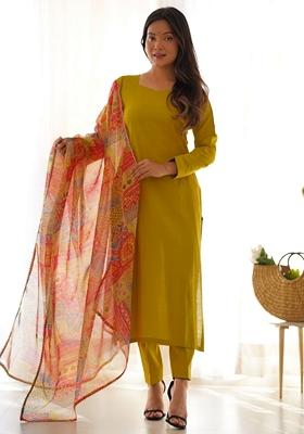 Yellow Embroidered Cotton Kurta Set