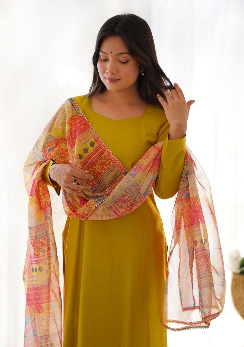 Yellow Embroidered Cotton Kurta Set