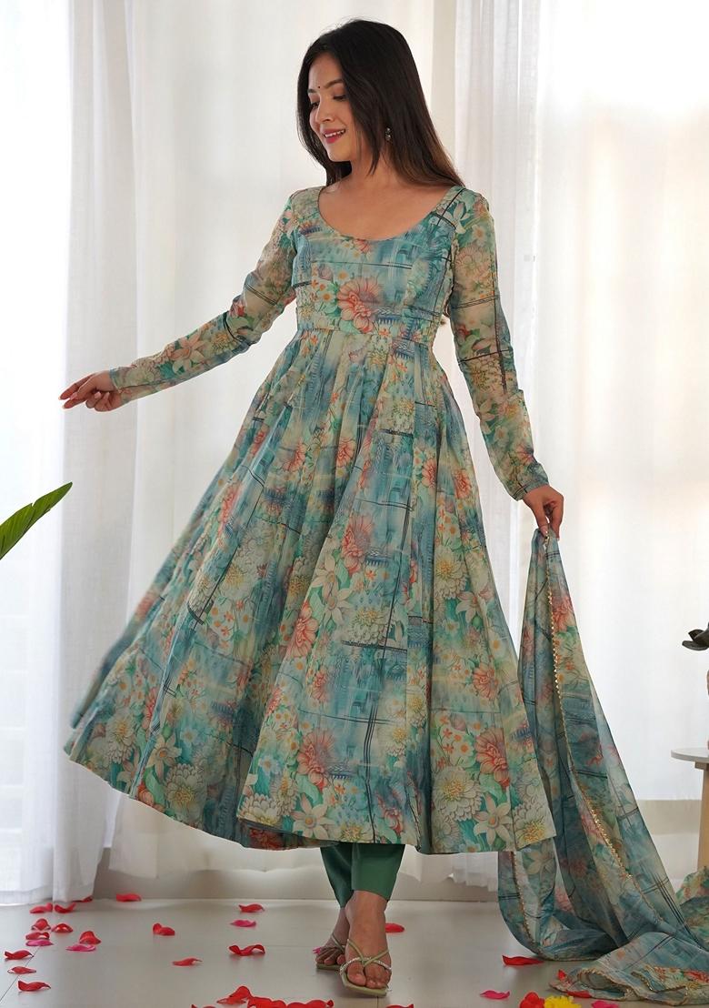 Multicolour Floral Print Georgette Kurta Set