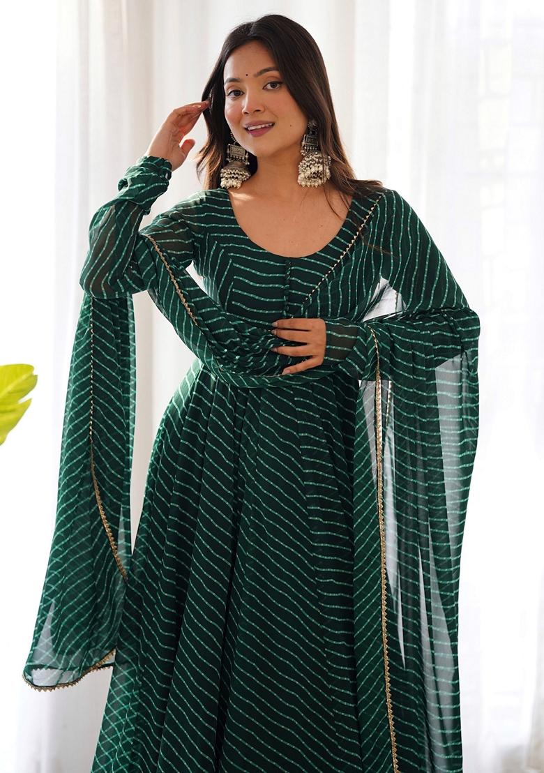 Green Printed Georgette Kurta Set