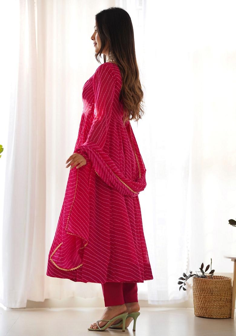 Pink Printed Georgette Kurta Set