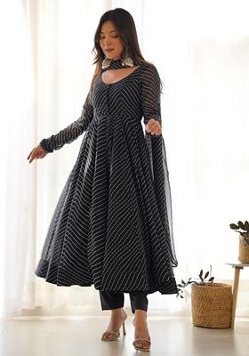 Black Printed Georgette Kurta Set