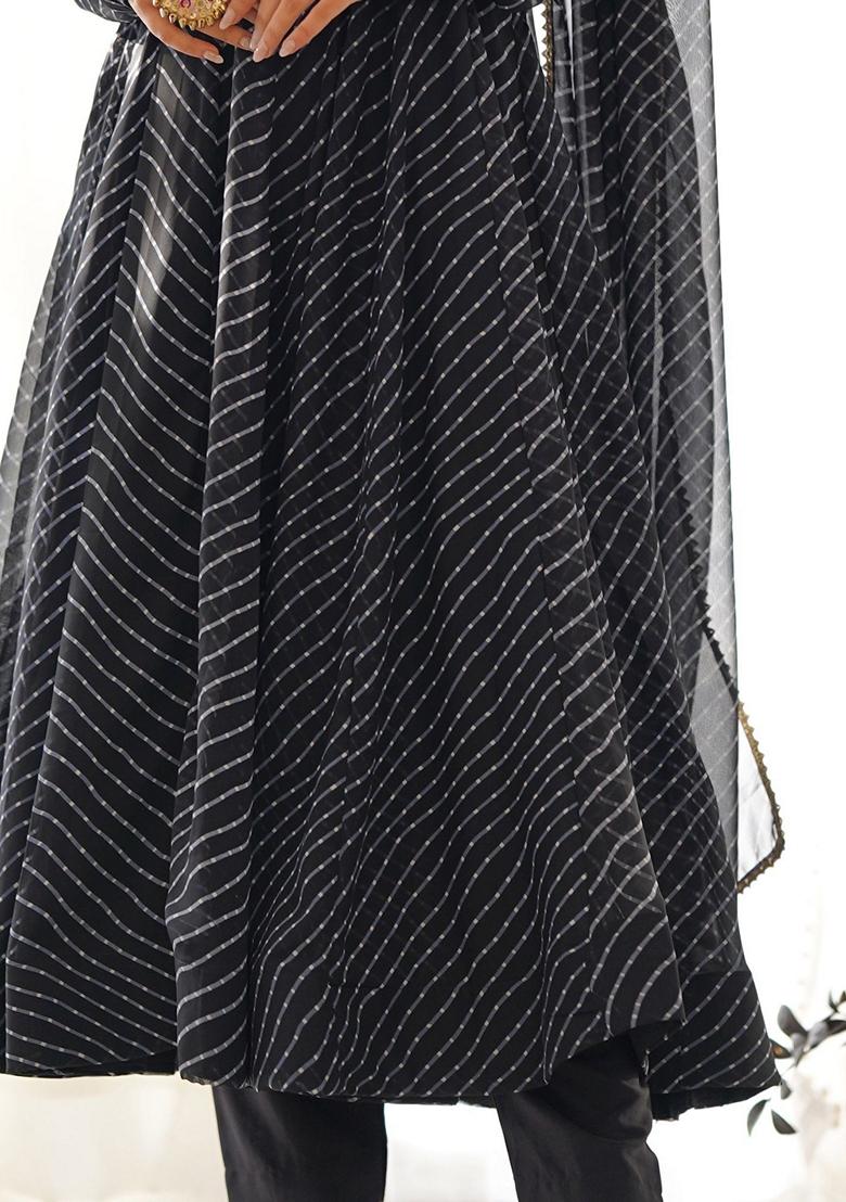 Black Printed Georgette Kurta Set