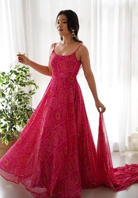 Pink Bandhani Print Chiffon Anarkali Set