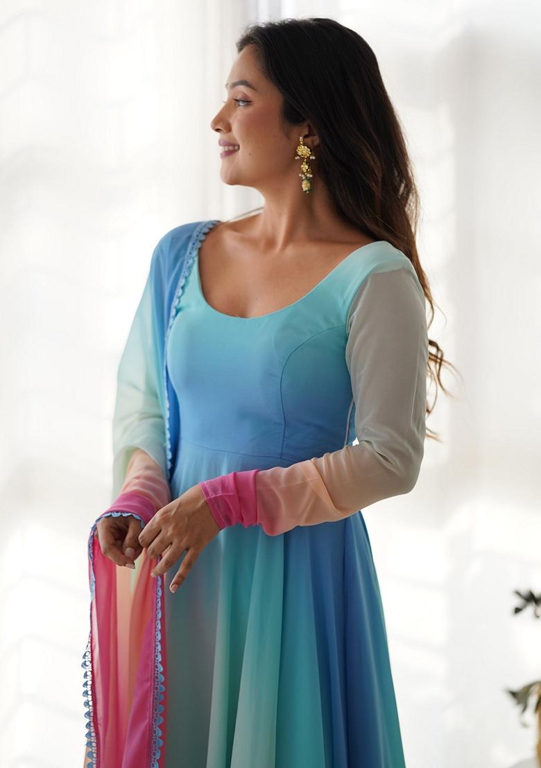 Multicolour Embroidered Georgette Kurta Set