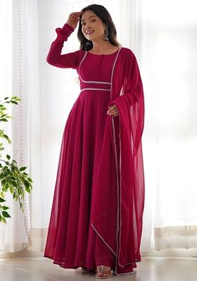 Pink Embroidered Georgette Anarkali Set