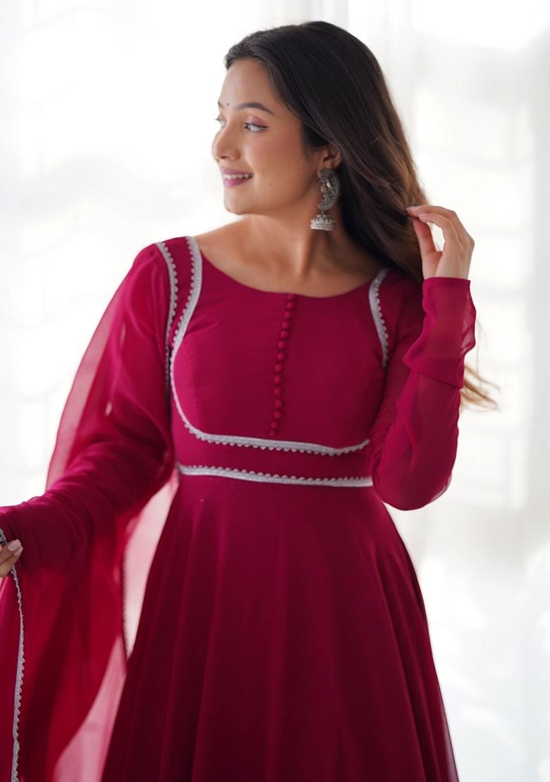 Pink Embroidered Georgette Anarkali Set