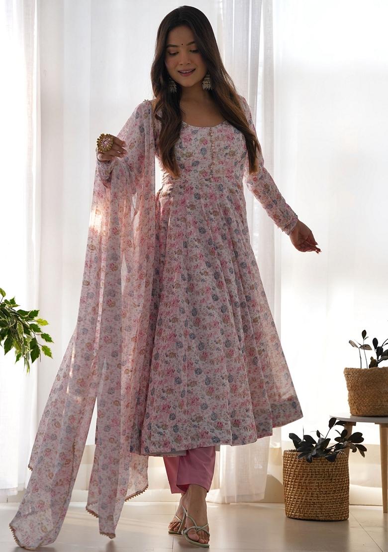 Pink Digital Print Chiffon Kurta Set