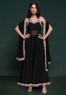 Black Embroidered Georgette Kurta Set
