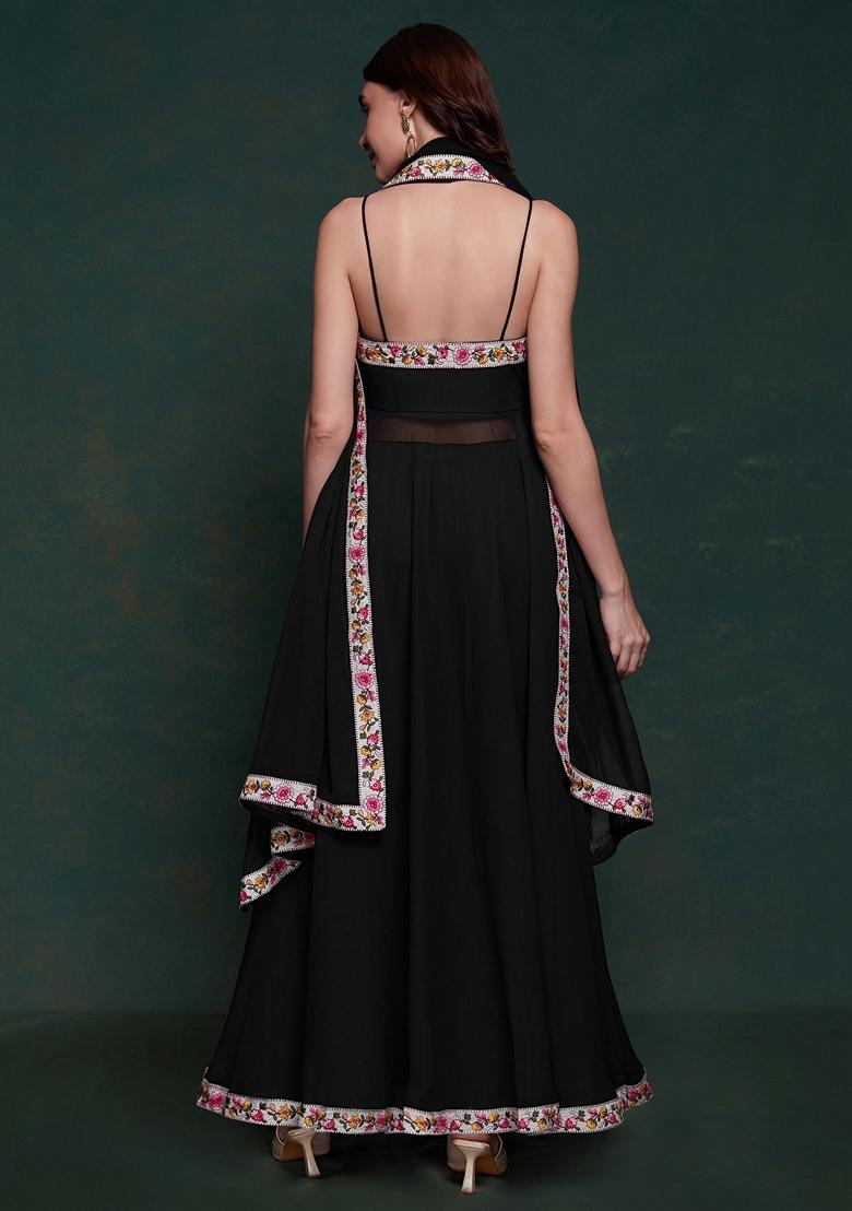 Black Embroidered Georgette Kurta Set