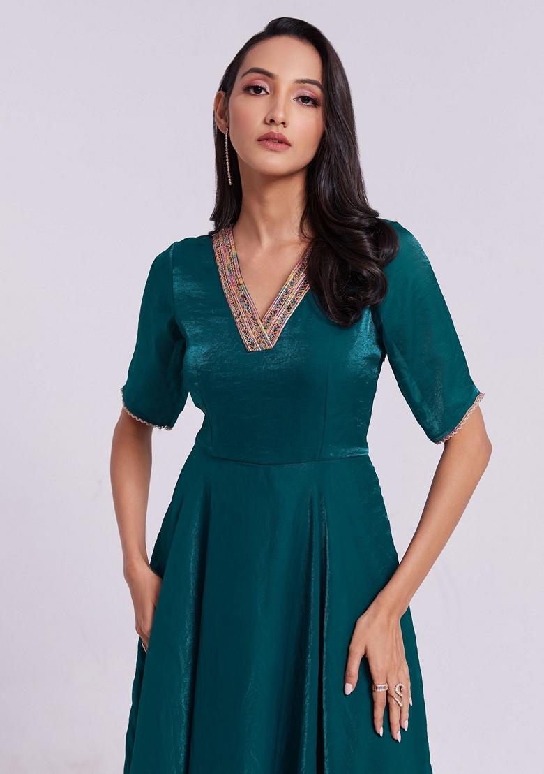 Blue Lace Work Organza Anarkali Set