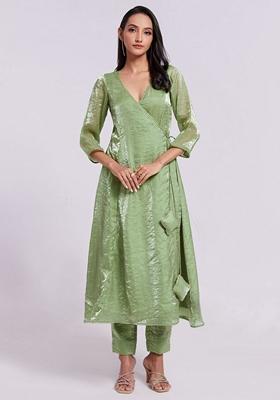 Green Embroidered Organza Dresses
