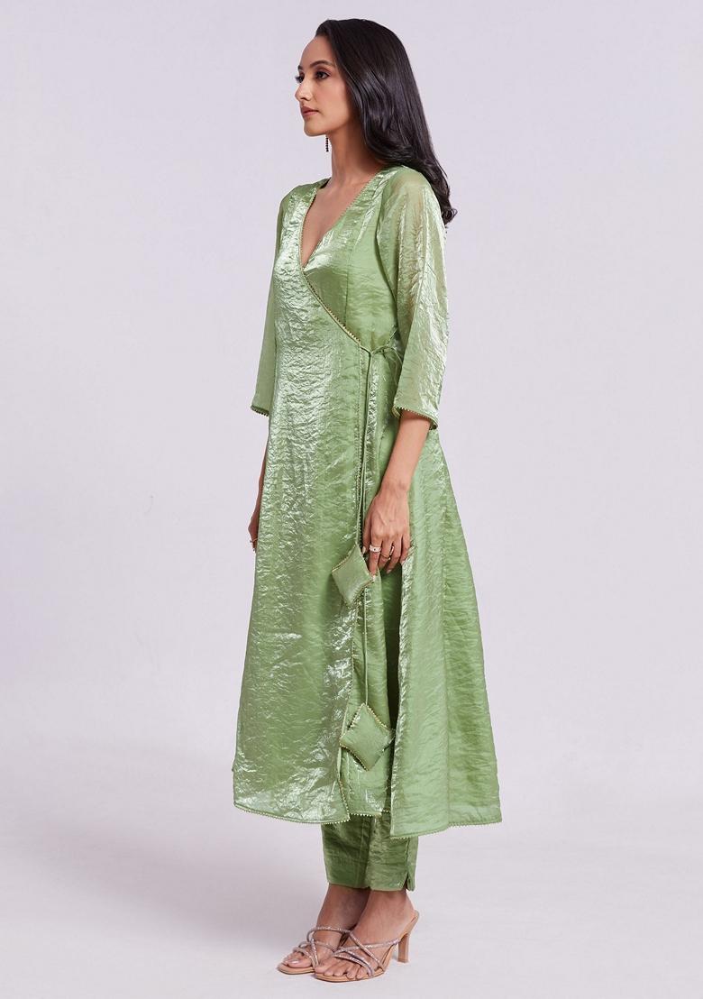 Green Embroidered Organza Dresses