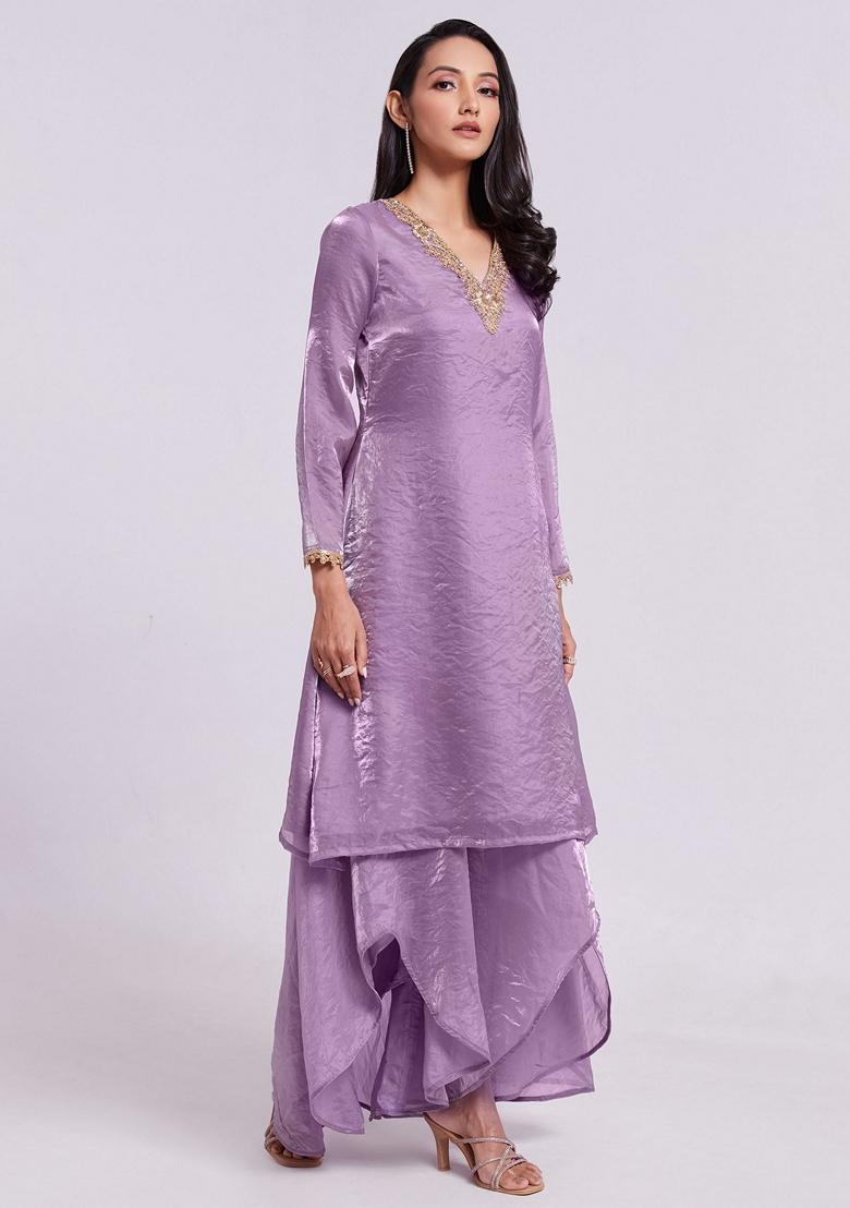 Purple Embroidered Organza Kurta Set
