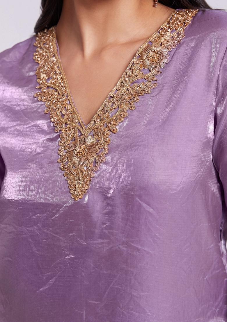 Purple Embroidered Organza Kurta Set