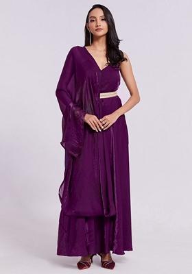 Purple Embroidered Organza Anarkali Set