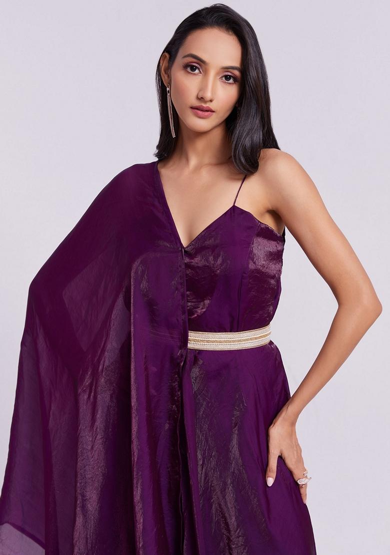 Purple Embroidered Organza Anarkali Set