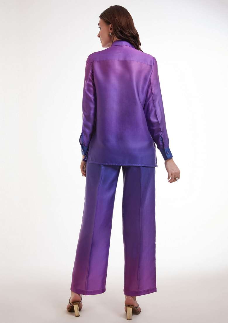 Purple Embroidered Satin Fusion Set - Indya