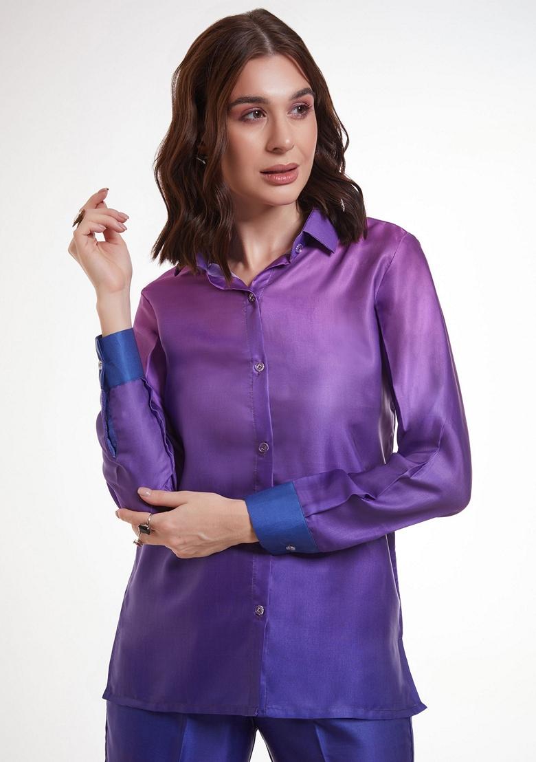 Purple Embroidered Satin Fusion Set