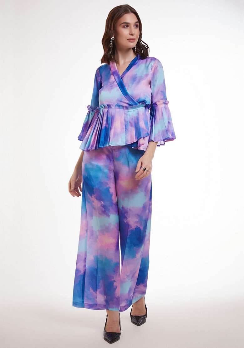 Multicolour Printed Satin Fusion Set - Indya