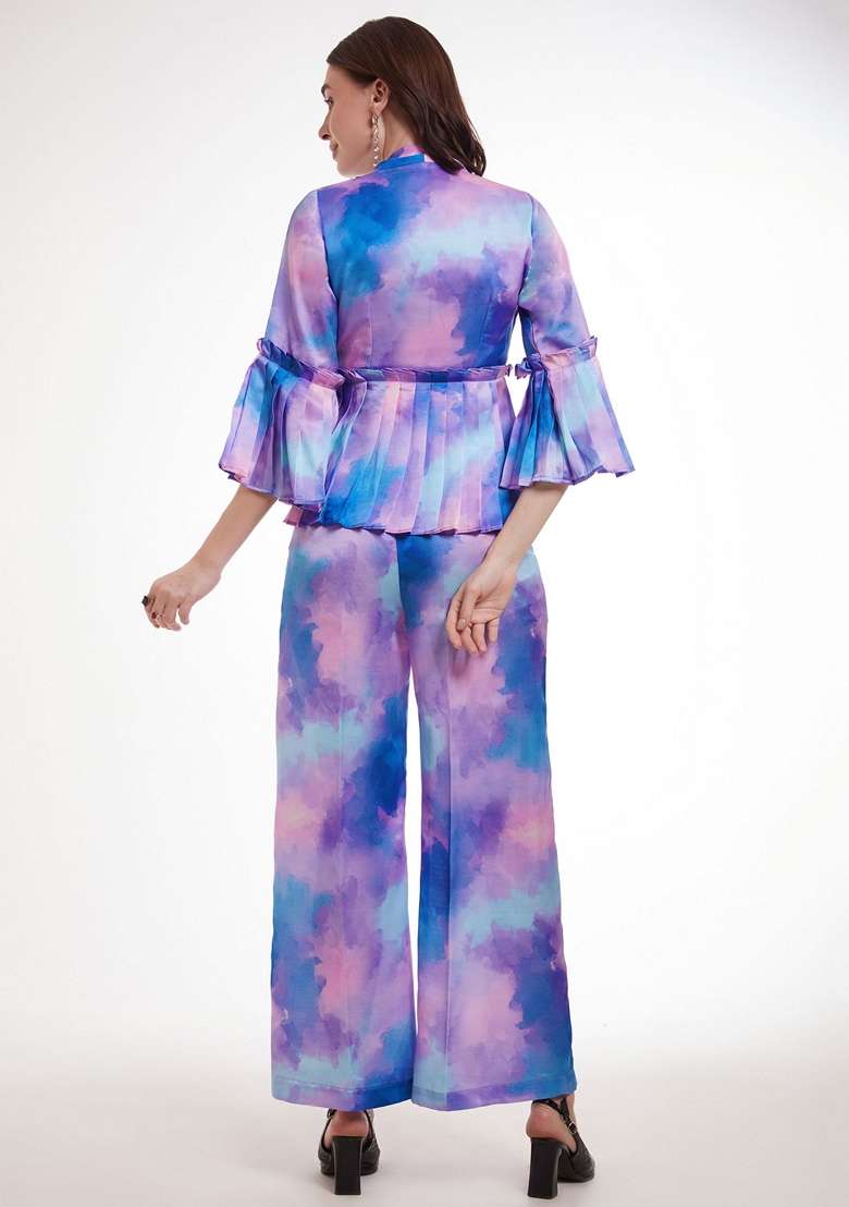 Multicolour Printed Satin Fusion Set - Indya