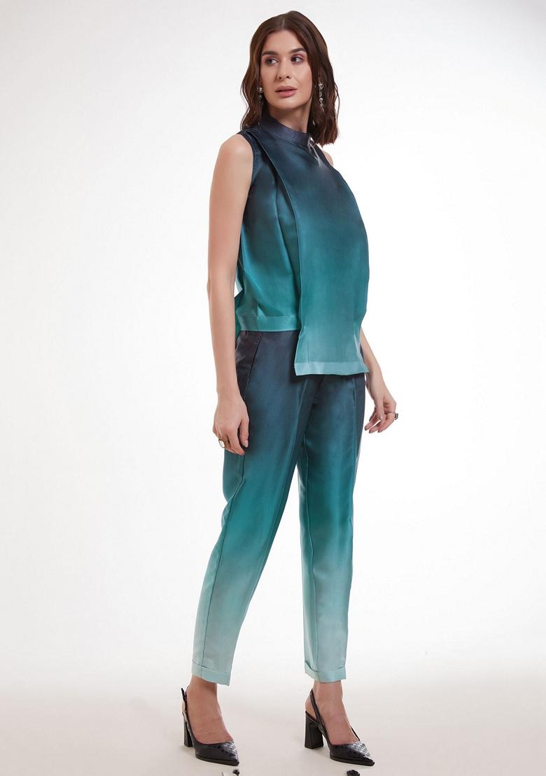 Blue Printed Satin Fusion Set