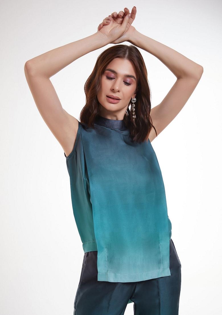 Blue Printed Satin Fusion Set