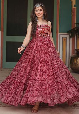 Maroon Bandhani Print Georgette Anarkali Set