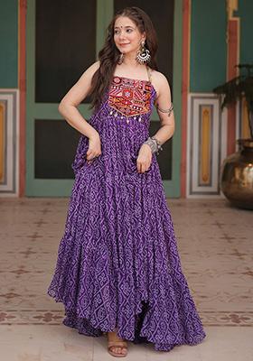 Purple Bandhani Print Georgette Anarkali Set