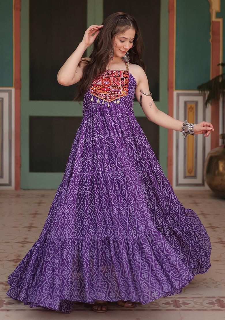 Purple Bandhani Print Georgette Anarkali Set