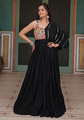 Black Lace Work Rayon Anarkali Set