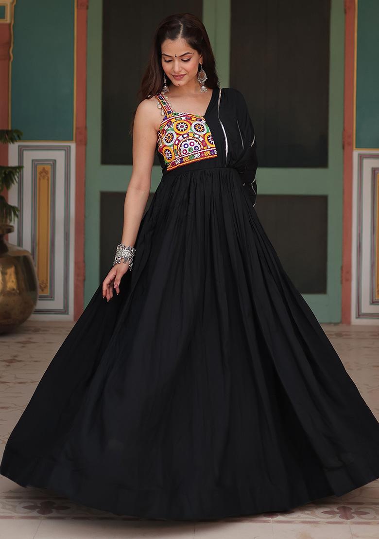 Black Lace Work Rayon Anarkali Set