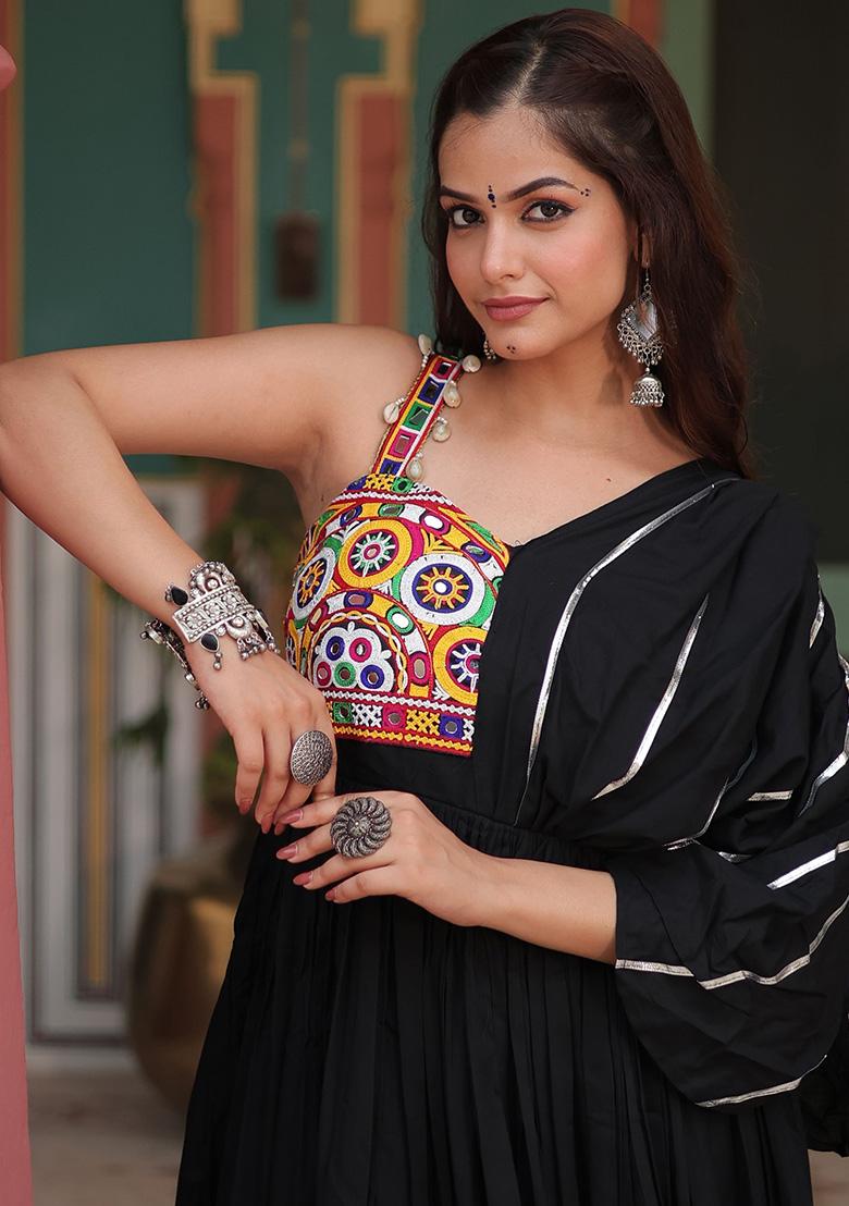 Black Lace Work Rayon Anarkali Set