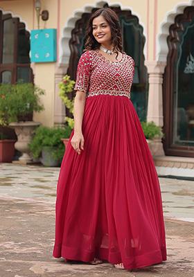 Pink Embroidered Georgette Anarkali Set