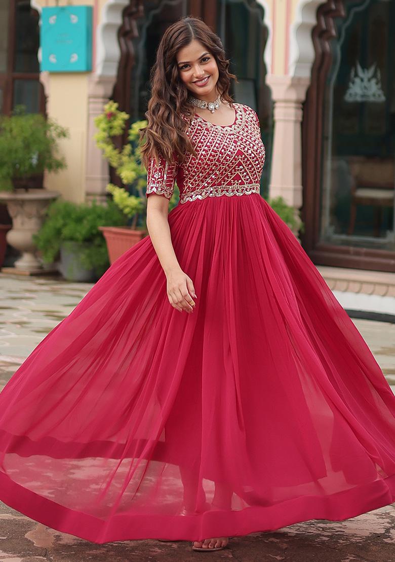 Pink Embroidered Georgette Anarkali Set