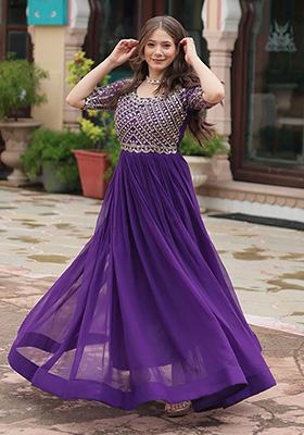 Purple Embroidered Georgette Anarkali Set
