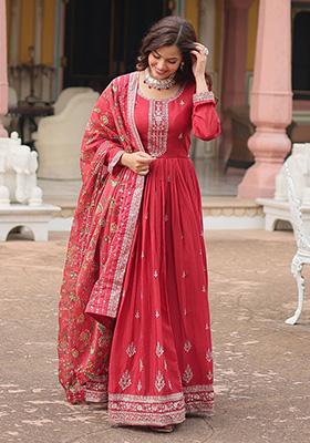 Maroon Sequin Embroidered Chinon Anarkali Set