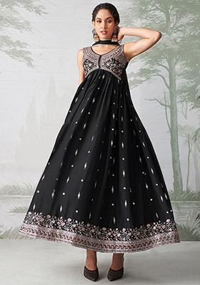 Black Embroidered Organza Anarkali Set