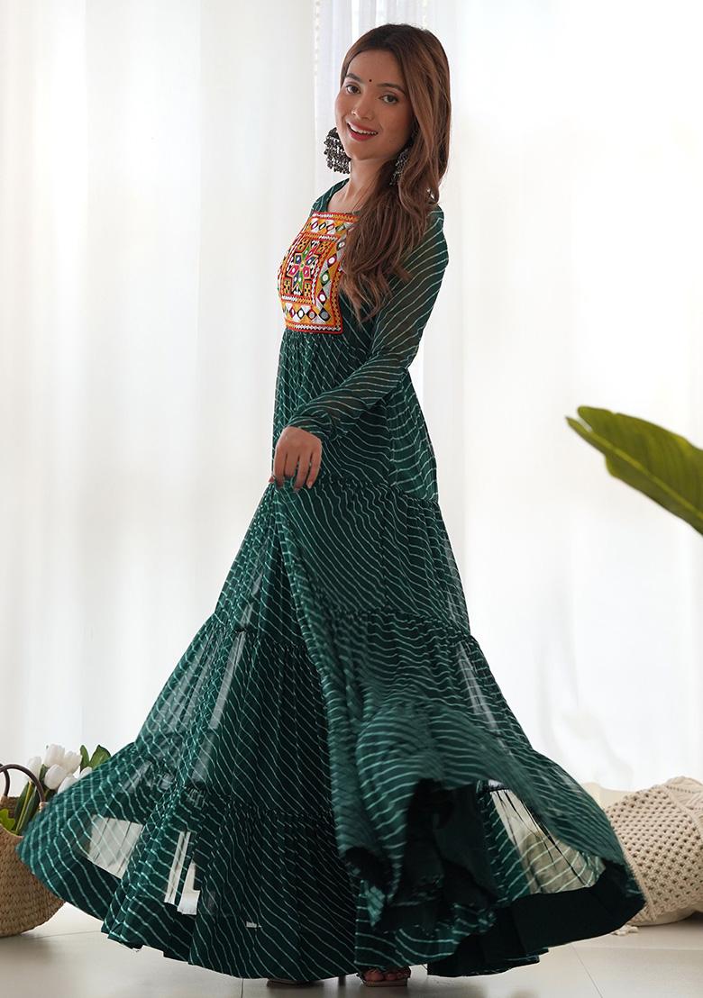 Green Printed Georgette Anarkali Set